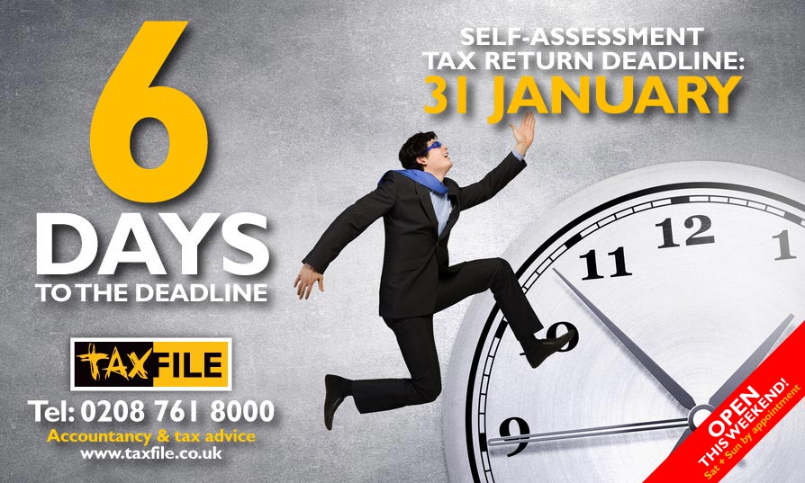 6 days to the self-assessment tax return deadline. 6 days to the self-assessment tax return deadline.